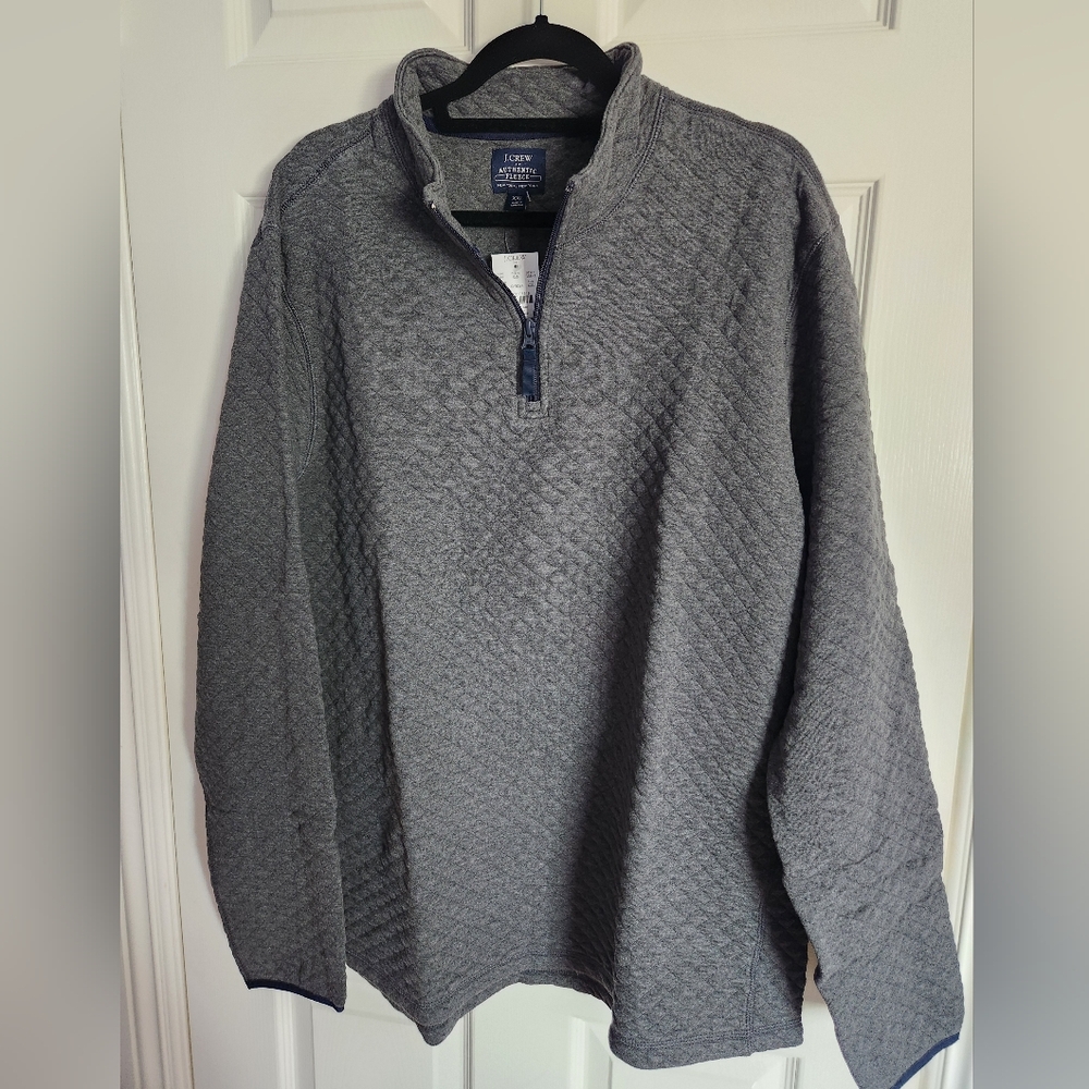 J.Crew Mens Gray Quilted Half-Zip Pullover Sweatshirt Size XXL